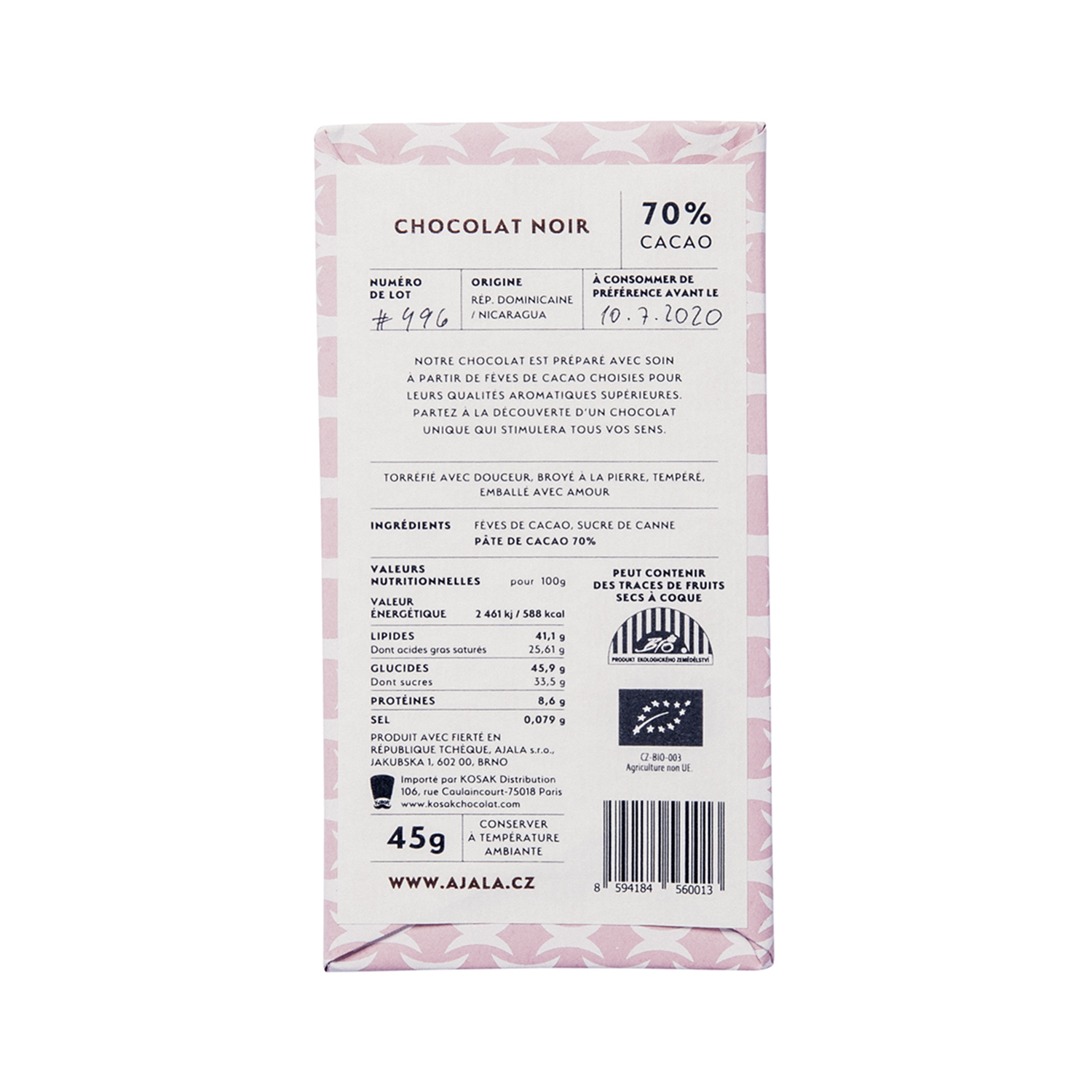 Chocolat artisanal Assortiment Noir 70% des Chevaliers 185g à 7,00 €